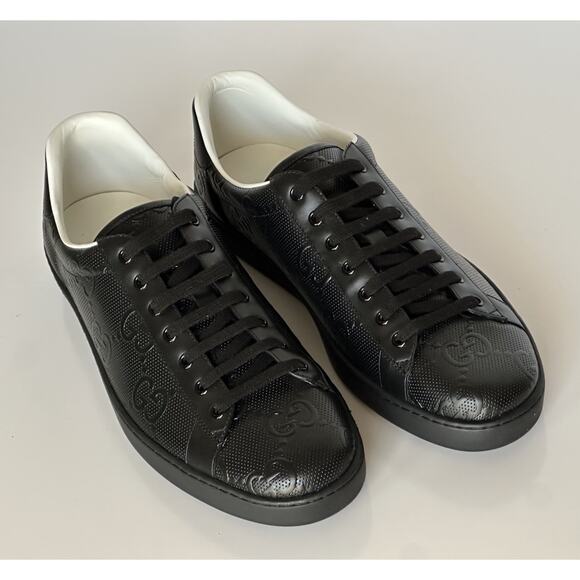 Gucci Men’s GG Embossed Leather Black Sneakers 15.5 US (15 Gucci) 625787 IT NIB - Picture 1 of 16